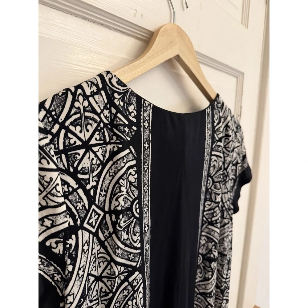 Nicole Miller Collection Women's Black White Patterned Silk Shift Dress Large